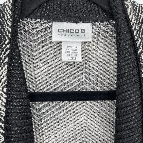 Chicos Travelers Chevron Print Mesh Open Cardigan Size L Black White Lightweight - Picture 4 of 11